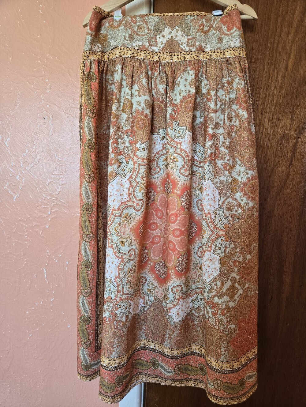 House Of Harlow 1960 Bohemian Paisley Pull On Maxi Skirt, Size M, Orange Pattern
